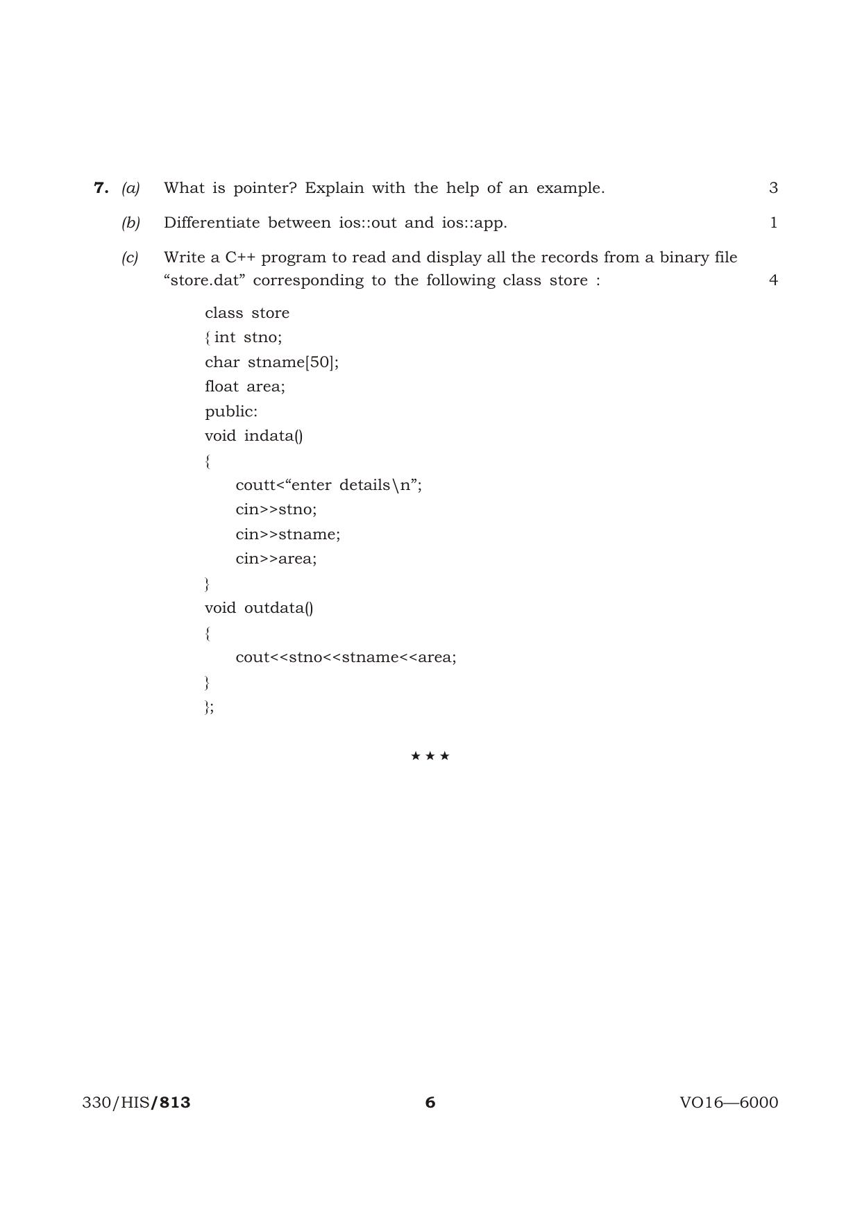 NIOS October 2016 Class 12 Computer Science Question Paper - Page 6