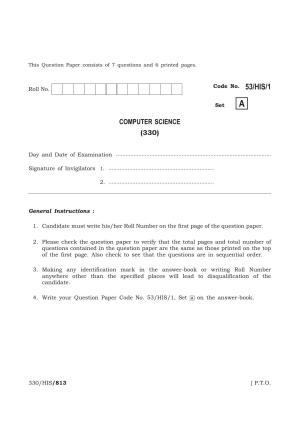 NIOS October 2016 Class 12 Computer Science Question Paper