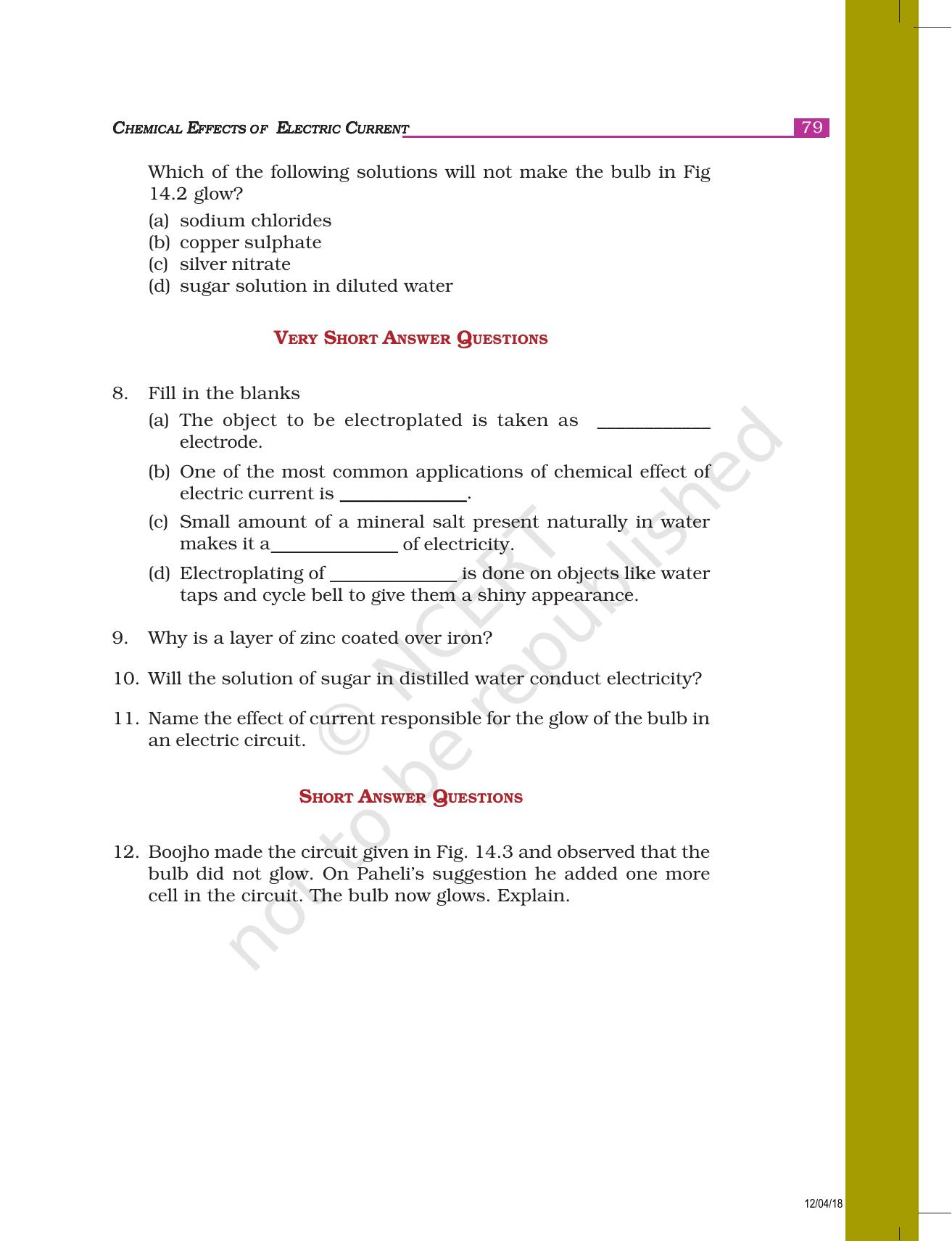 NCERT Exemplar Book for Class 8 Science: Chapter 14- Chemical Effects of Electric Current - Page 3