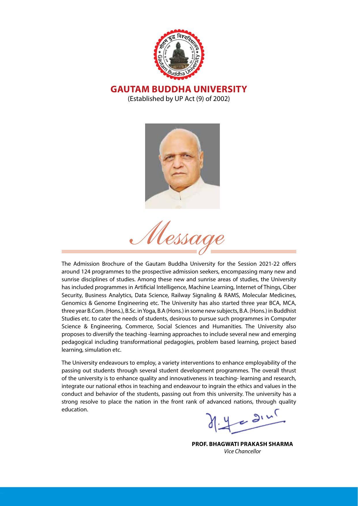 Gautam Buddha University, Gautam Budh Nagar Admission Brochure 2021-22 - Page 5