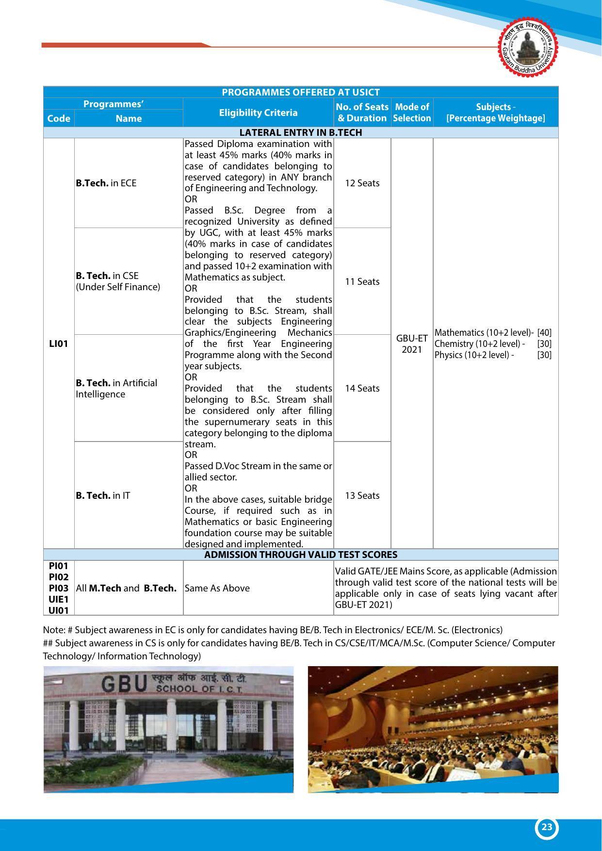 Gautam Buddha University, Gautam Budh Nagar Admission Brochure 2021-22 - Page 23