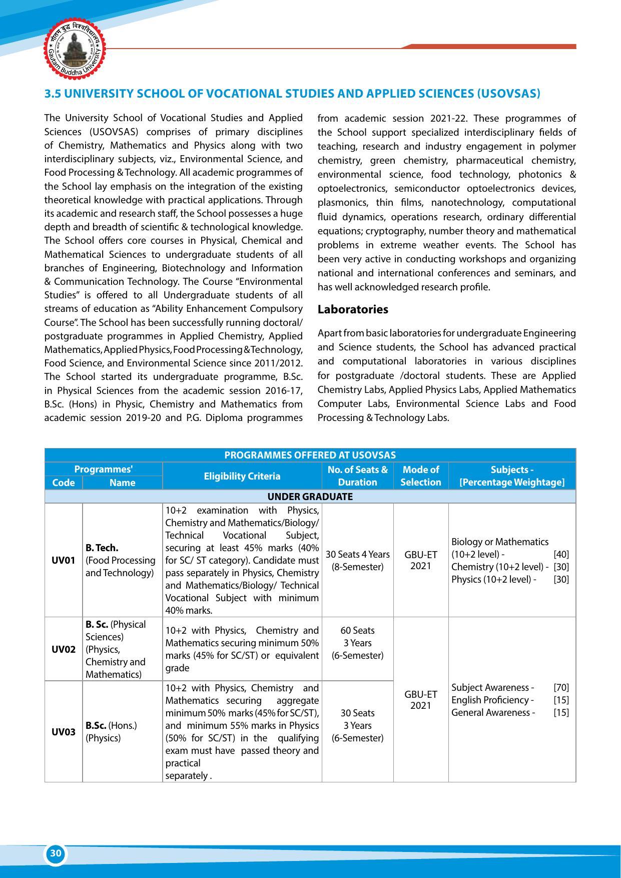Gautam Buddha University, Gautam Budh Nagar Admission Brochure 2021-22 - Page 30