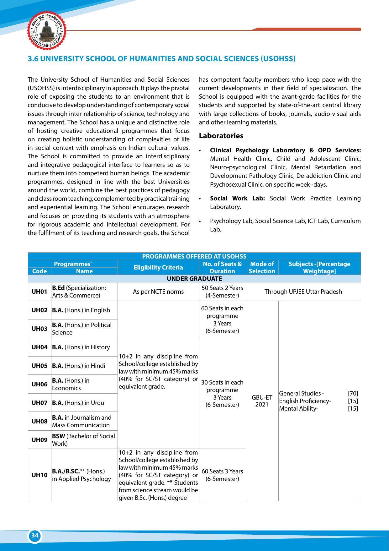 Gautam Buddha University, Gautam Budh Nagar Admission Brochure 2021-22 - Page 34