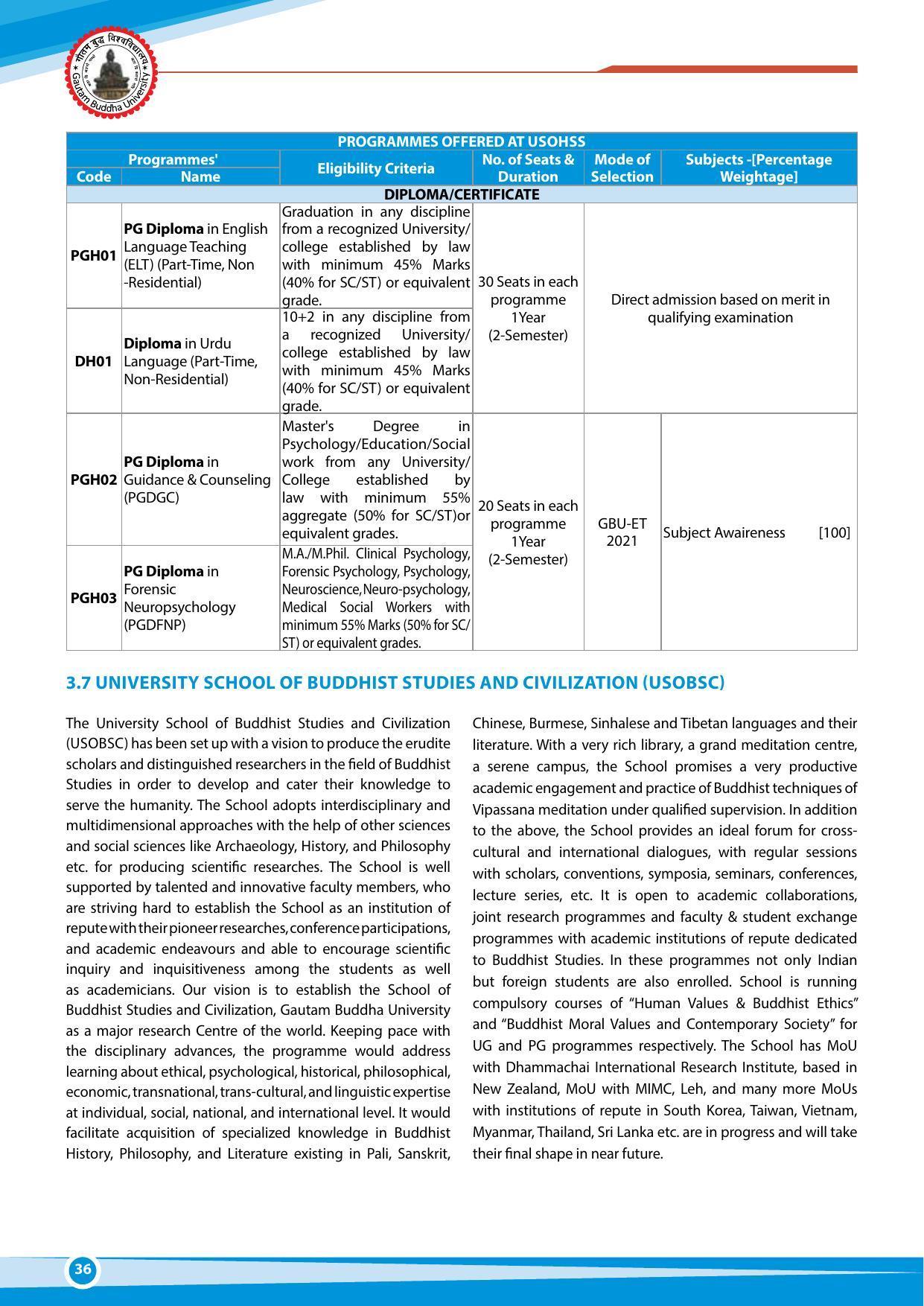 Gautam Buddha University, Gautam Budh Nagar Admission Brochure 2021-22 - Page 36