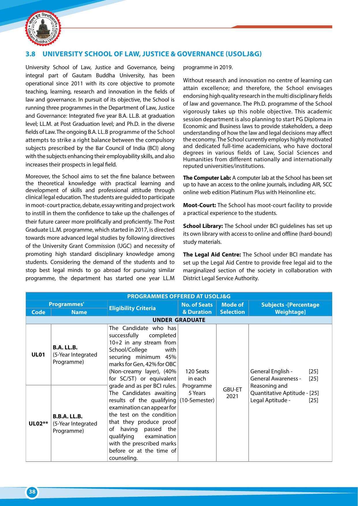 Gautam Buddha University, Gautam Budh Nagar Admission Brochure 2021-22 - Page 38