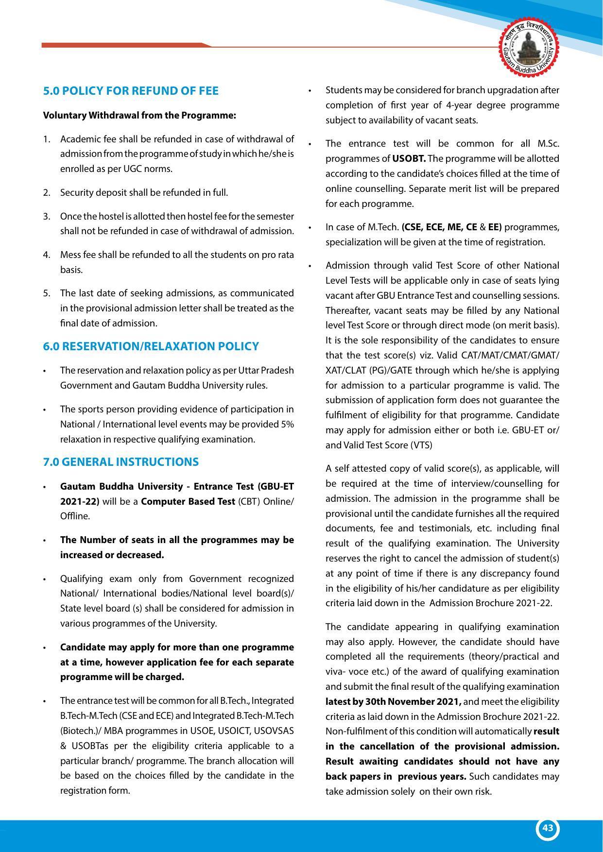 Gautam Buddha University, Gautam Budh Nagar Admission Brochure 2021-22 - Page 43