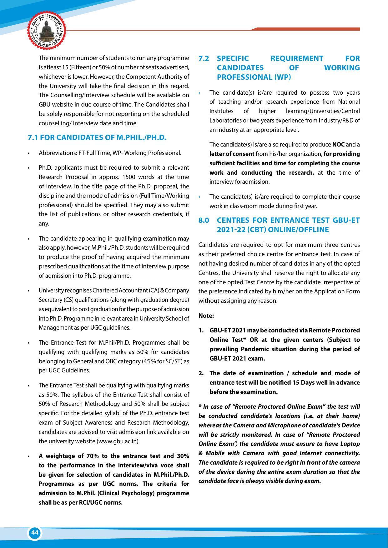 Gautam Buddha University, Gautam Budh Nagar Admission Brochure 2021-22 - Page 44