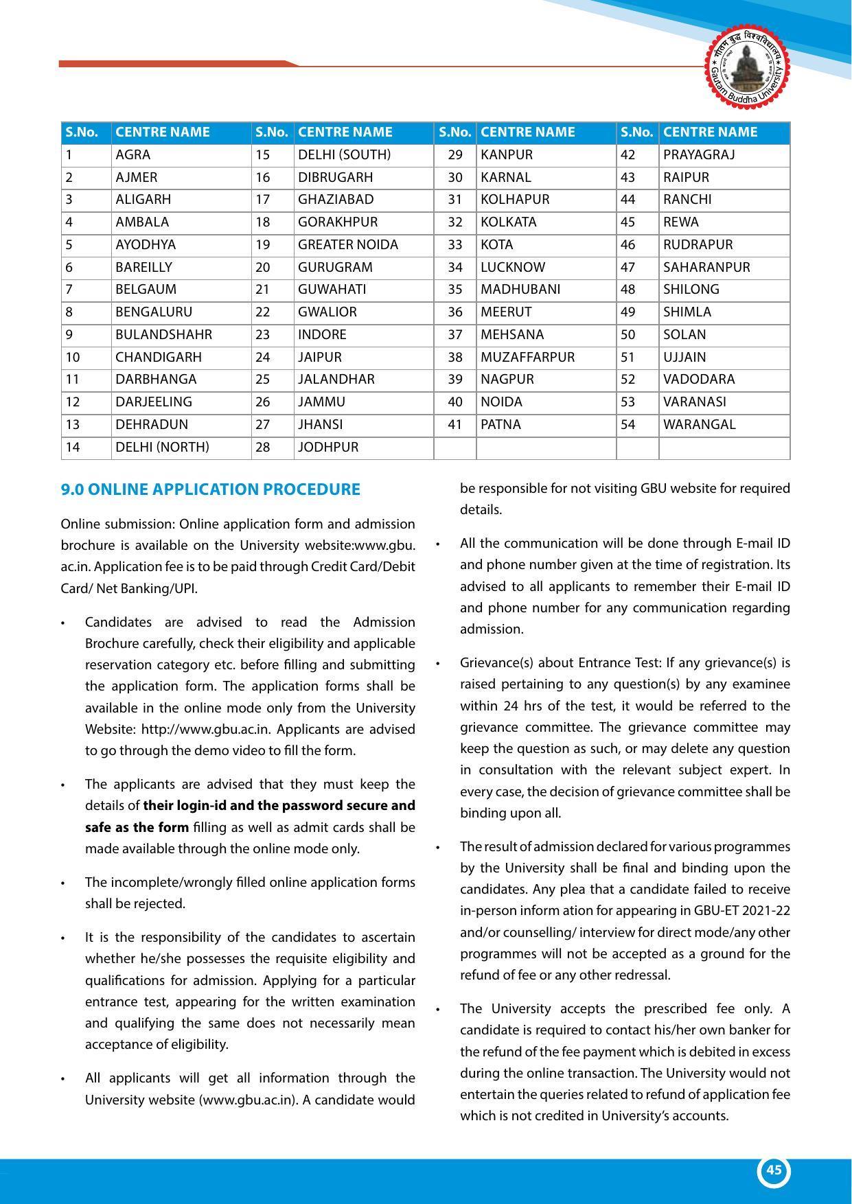 Gautam Buddha University, Gautam Budh Nagar Admission Brochure 2021-22 - Page 45