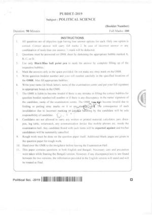 PUBDET 2019 Political Science Question Papers