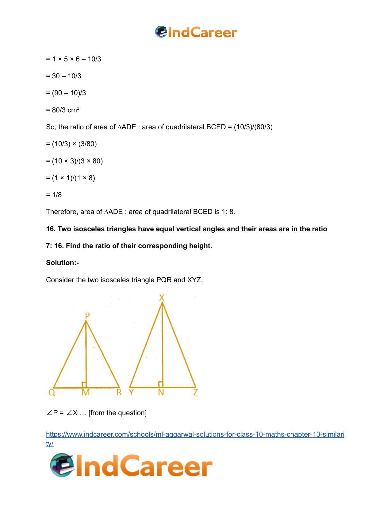 ML Aggarwal Solutions for Class 10 Maths Chapter 13- Similarity - Page 82