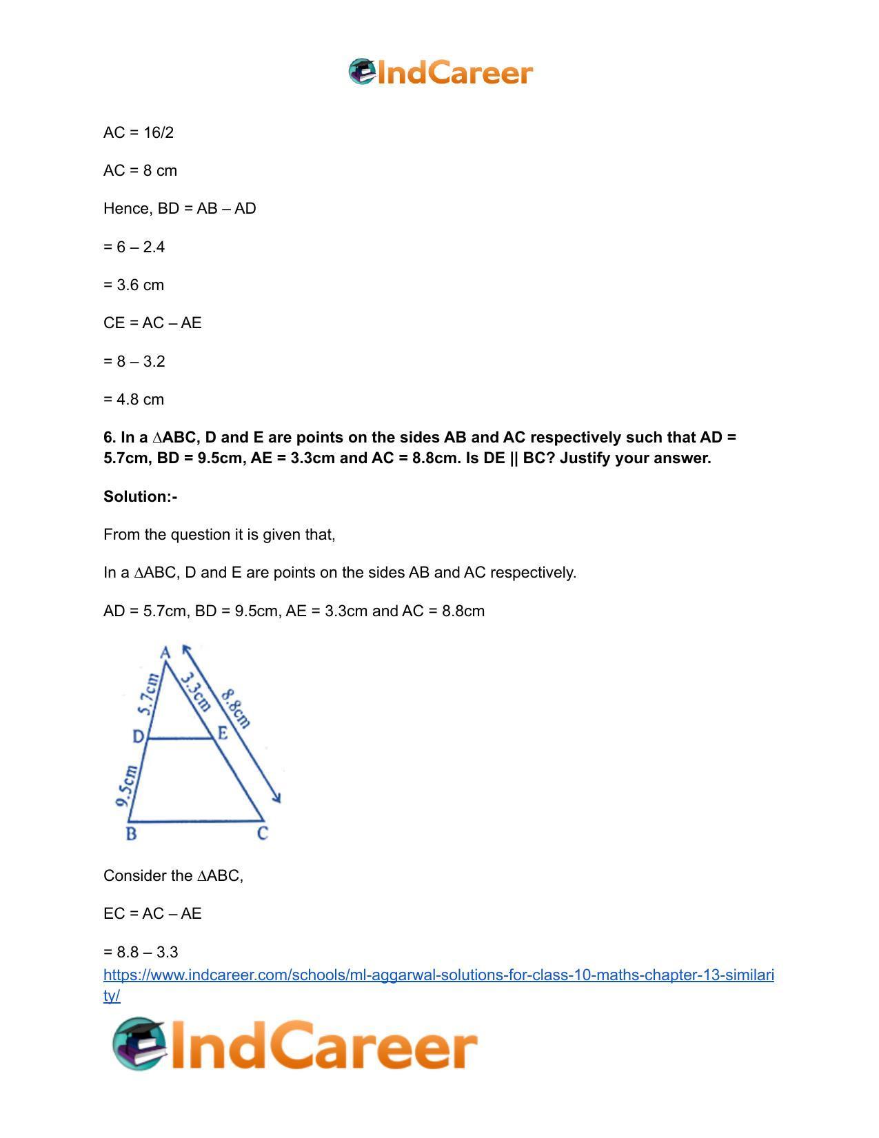 ML Aggarwal Solutions for Class 10 Maths Chapter 13- Similarity - Page 96