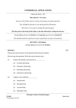 ICSE Class 10 Commercial Applications 2024 Question Paper