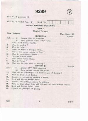 AP Inter 2nd Year Advanced Dress Designing-II May-2019-Vocational Question Paper