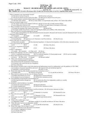  Hemchand North Gujarat University Sample Paper July-Sept 2021: M ED Sem – III CC -301 Research Methods Advanced  (New)