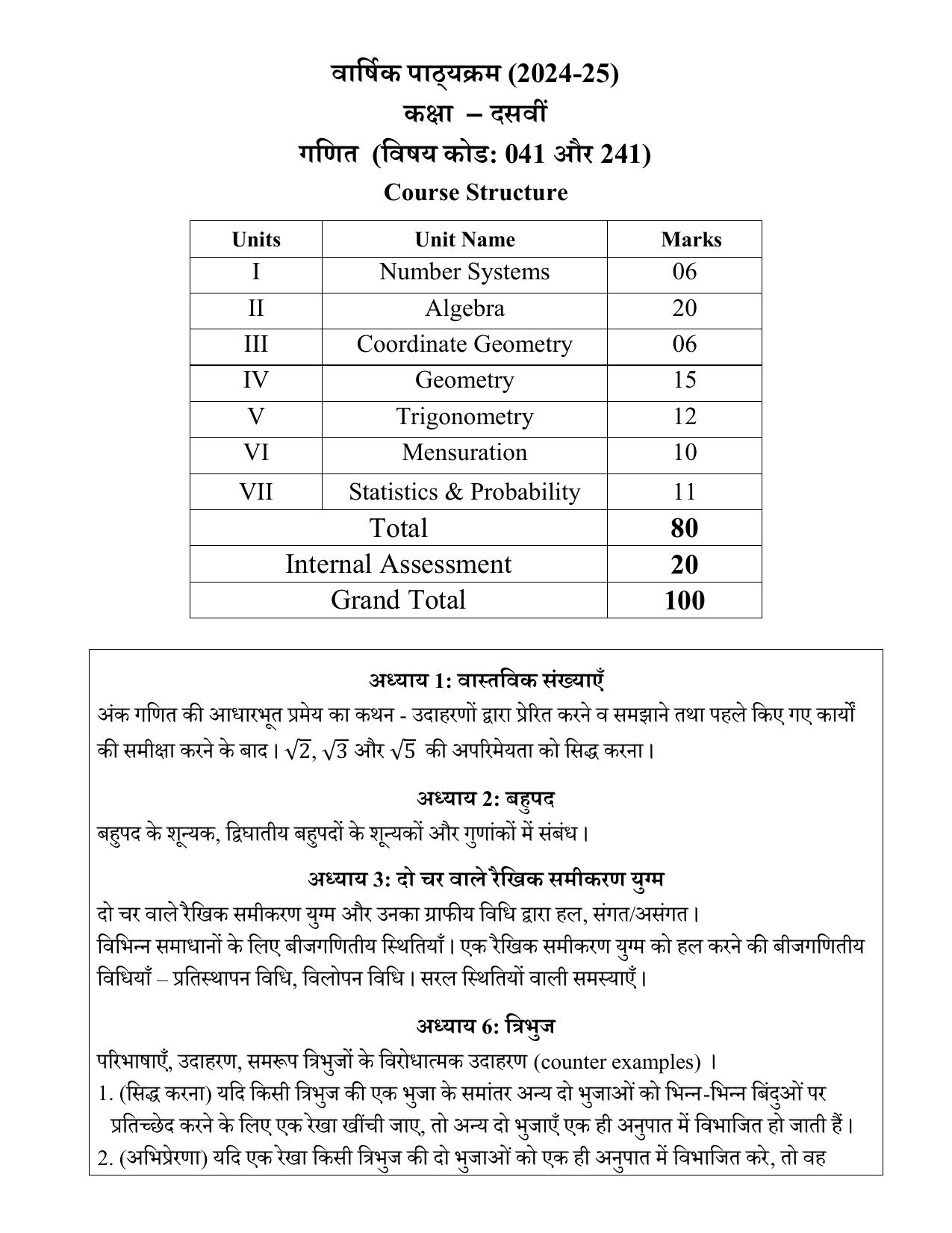 Edudel Class 10 Mathematics (Hindi Medium) Syllabus 2025 - Page 1