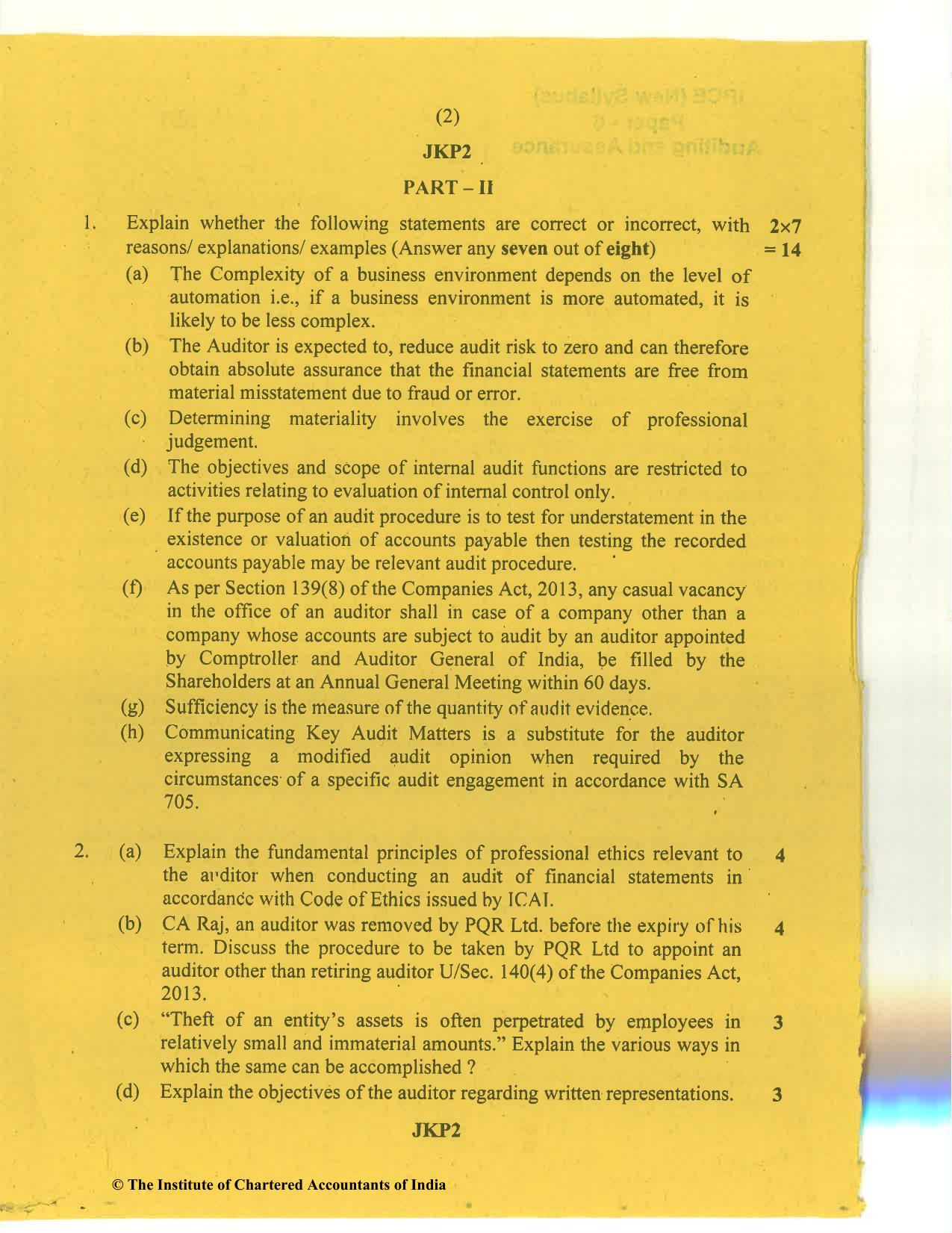 CA Inter Jan 2021 Question Paper - Paper 6 – Auditing and Assurance - Page 2