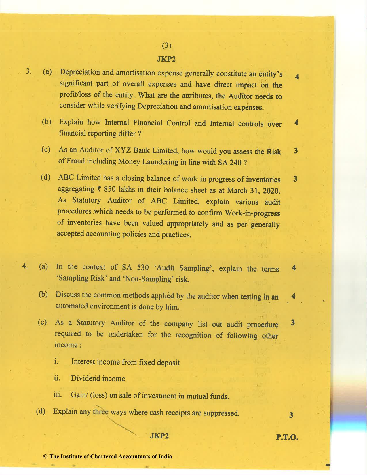 CA Inter Jan 2021 Question Paper - Paper 6 – Auditing and Assurance - Page 3