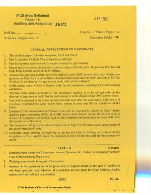 CA Inter Jan 2021 Question Paper - Paper 6 – Auditing and Assurance