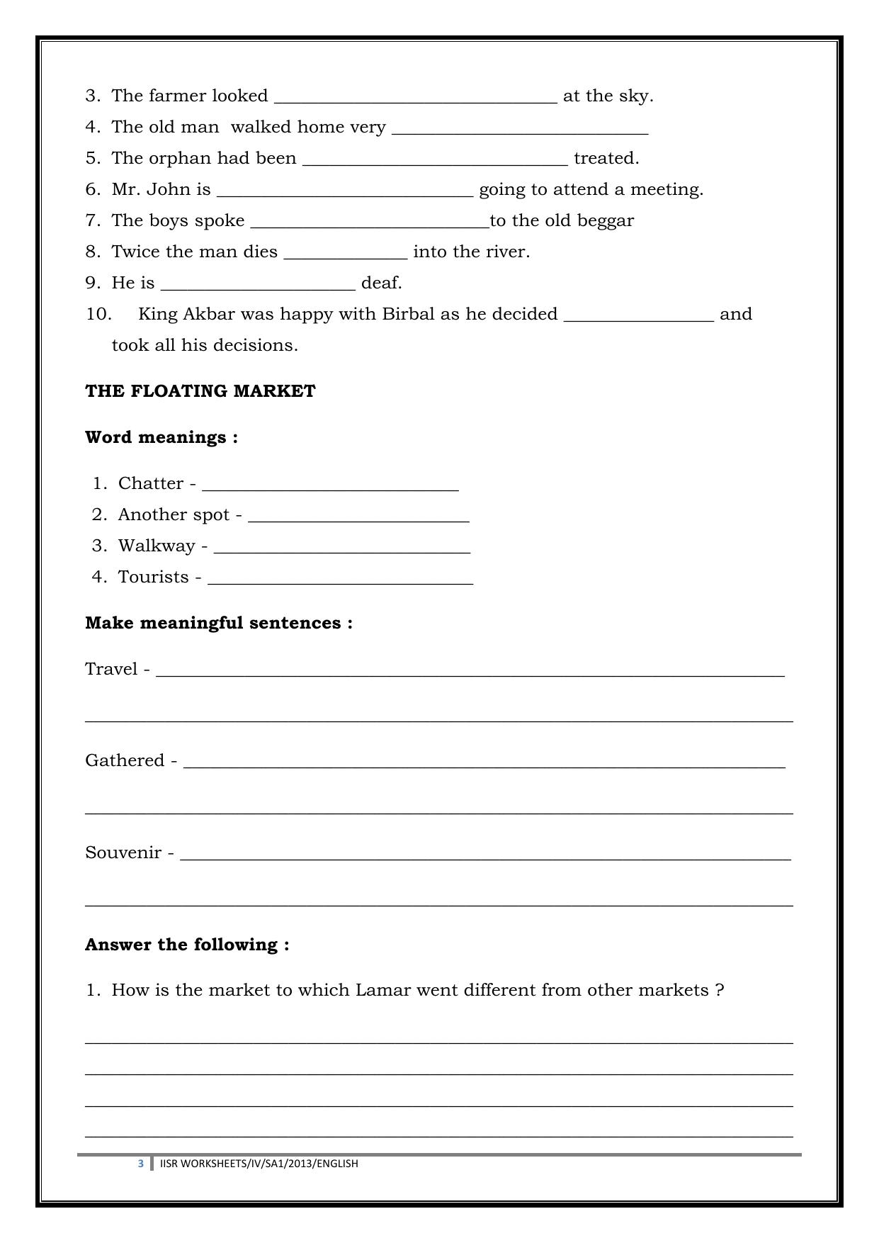 Worksheet for Class 4 English Assignment 103 - Page 3