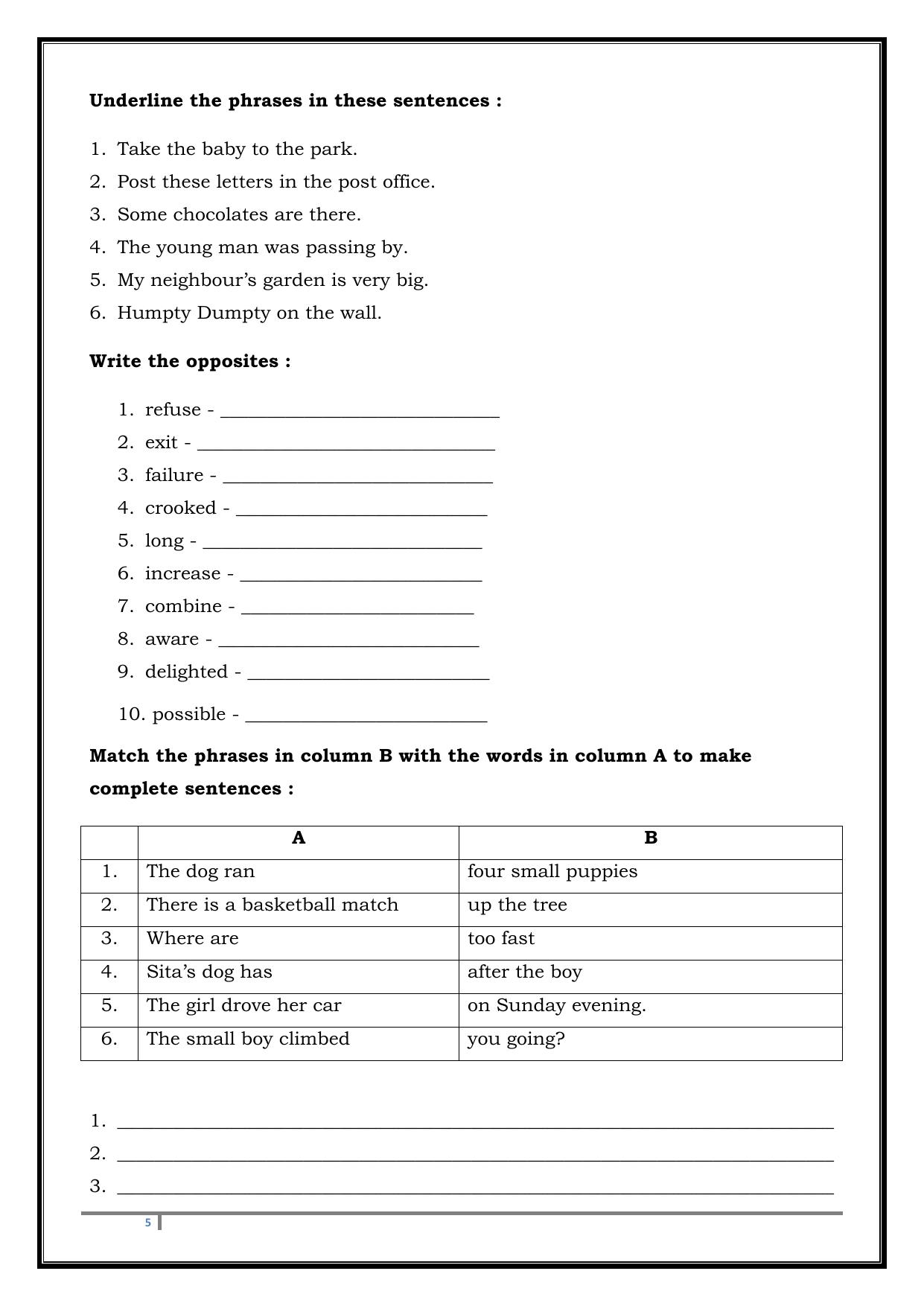 Worksheet for Class 4 English Assignment 103 - Page 5