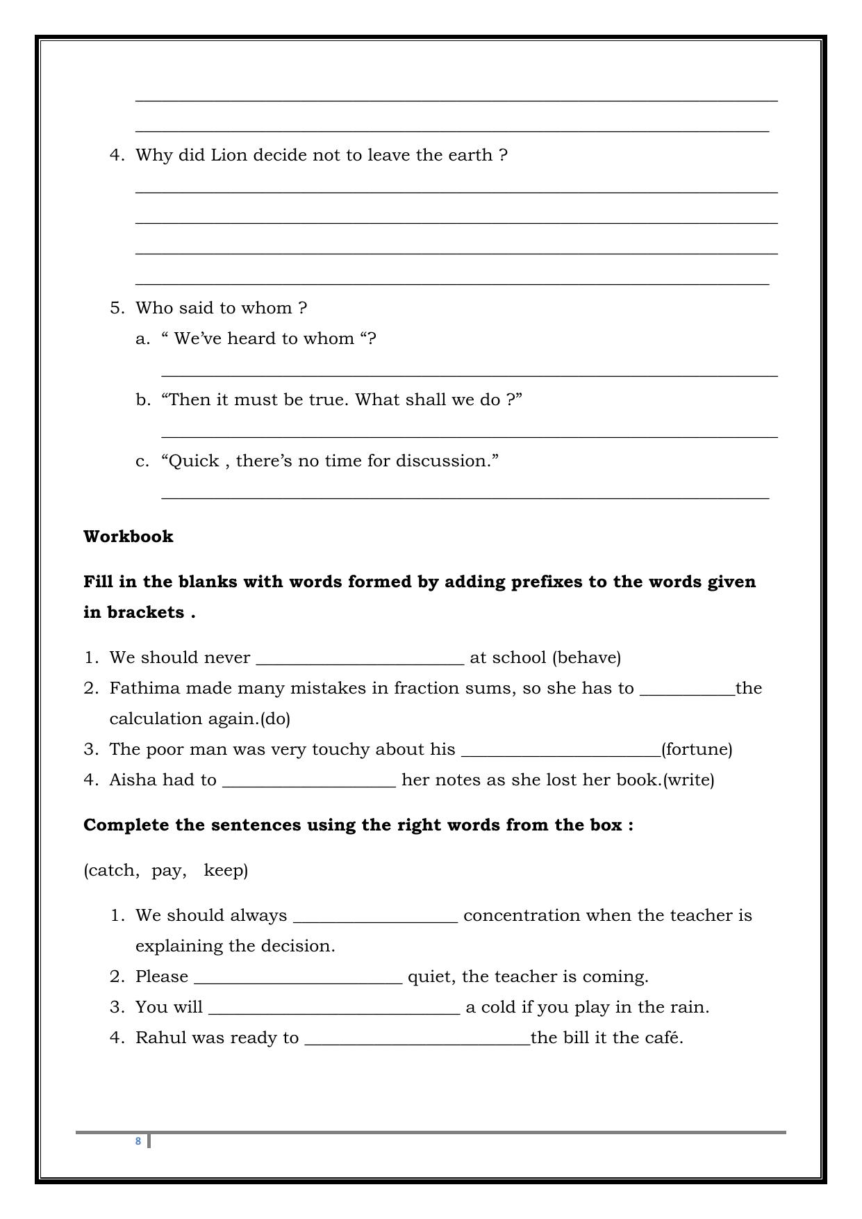 Worksheet for Class 4 English Assignment 103 - Page 8