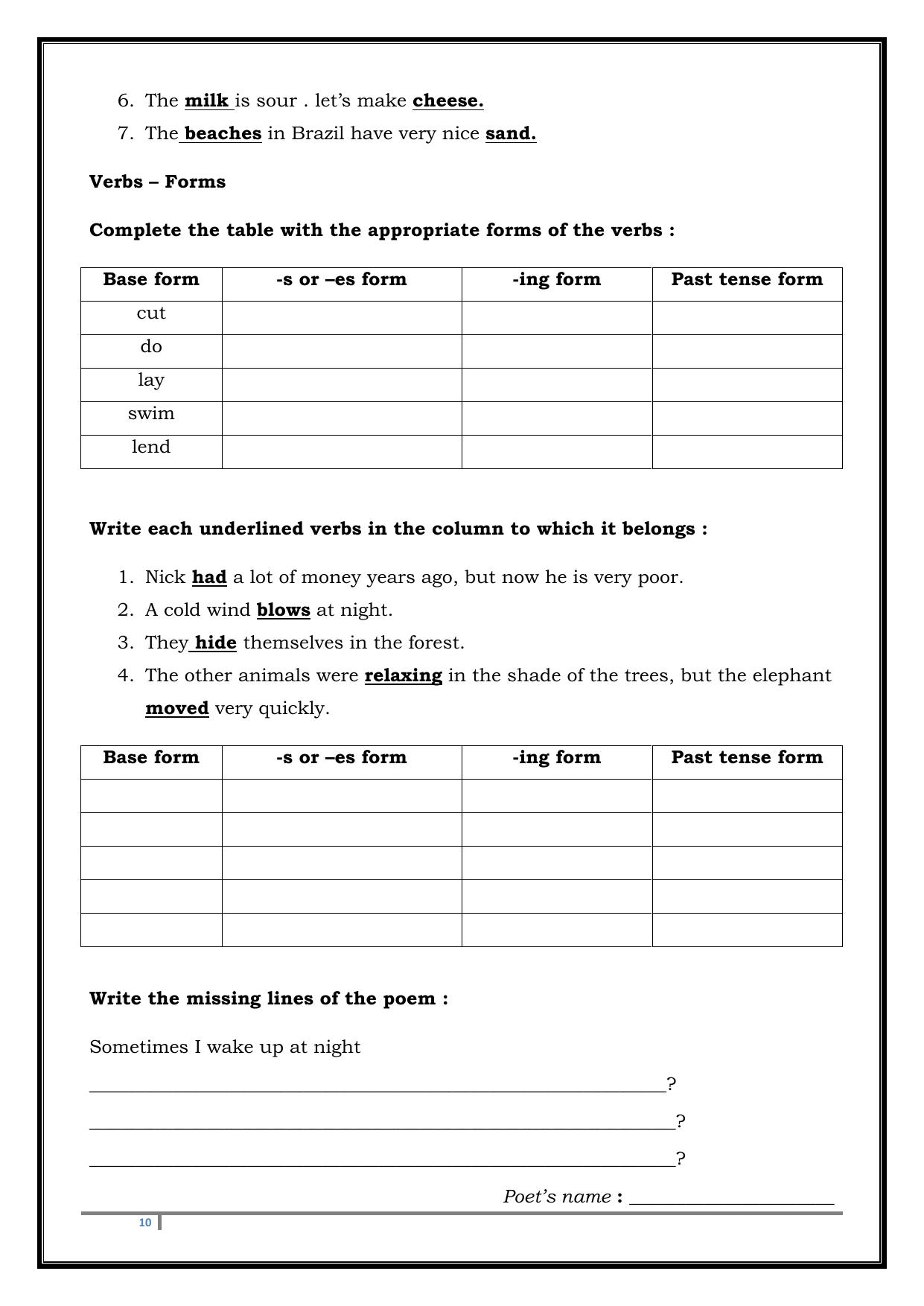 Worksheet for Class 4 English Assignment 103 - Page 10