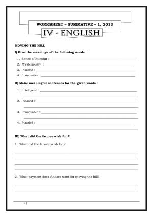Worksheet for Class 4 English Assignment 103