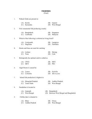 CUSAT CAT 2017 Fisheries Question Paper