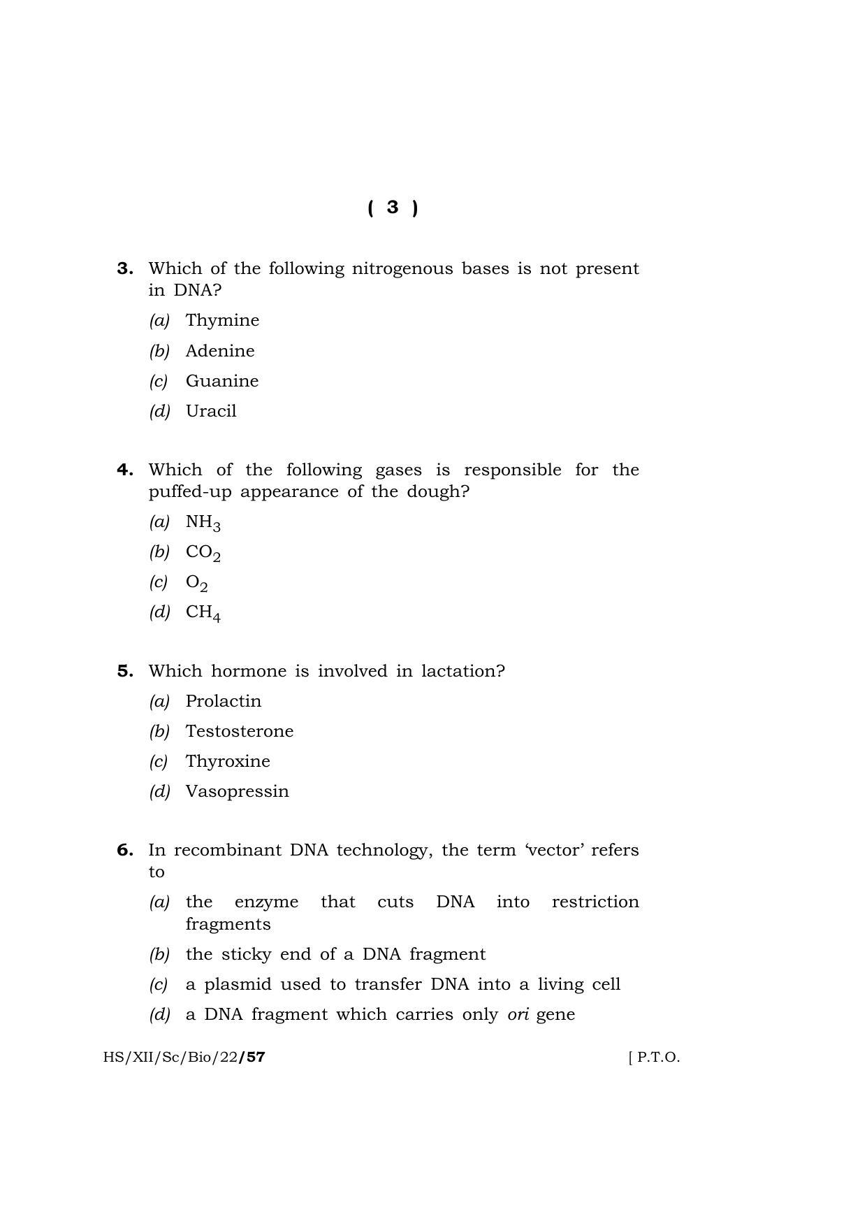 Meghalaya Board (MBOSE) Class 12 BIOLOGY (HS-XII-Sc-Bio-22) 2022 Question Paper - Page 3