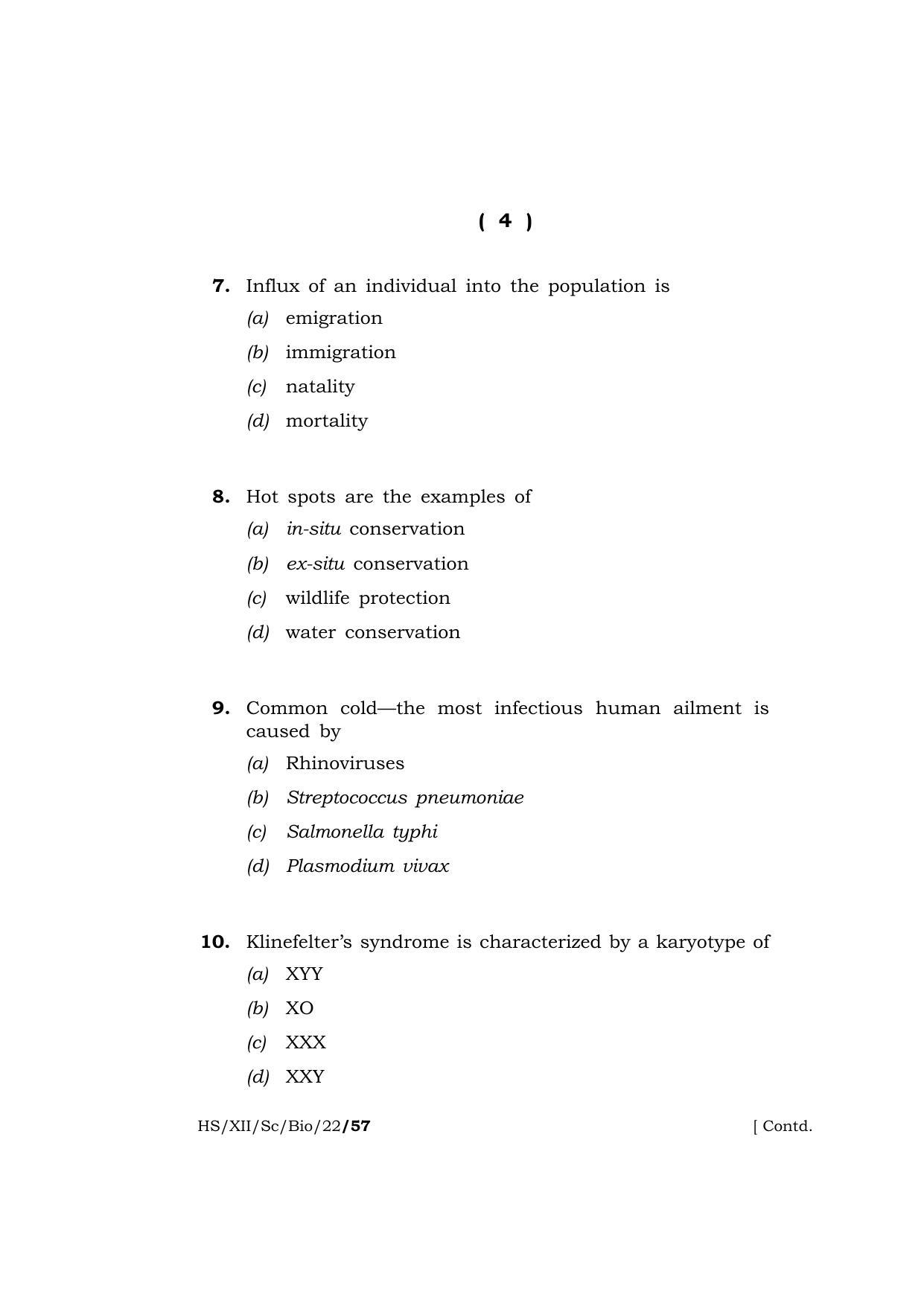 Meghalaya Board (MBOSE) Class 12 BIOLOGY (HS-XII-Sc-Bio-22) 2022 Question Paper - Page 4