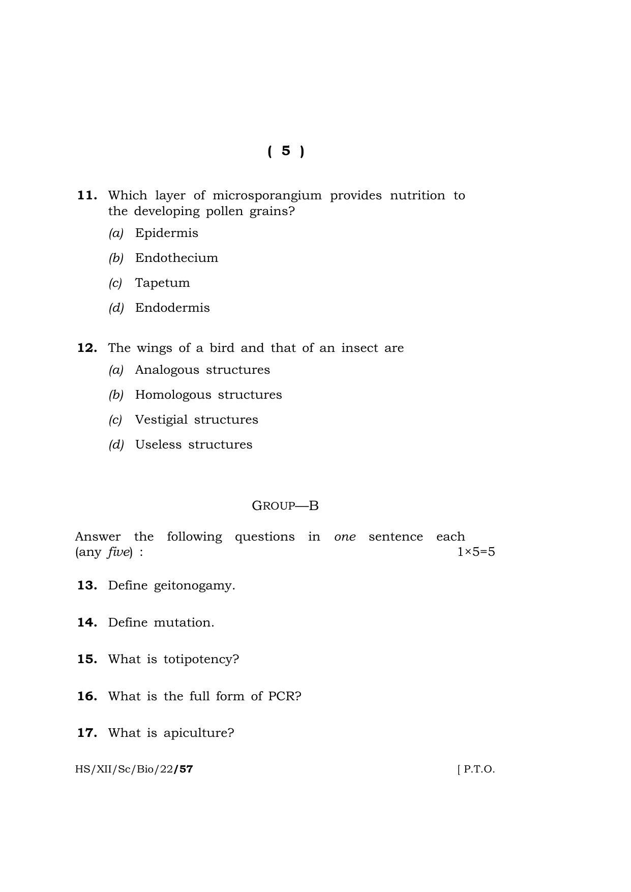 Meghalaya Board (MBOSE) Class 12 BIOLOGY (HS-XII-Sc-Bio-22) 2022 Question Paper - Page 5