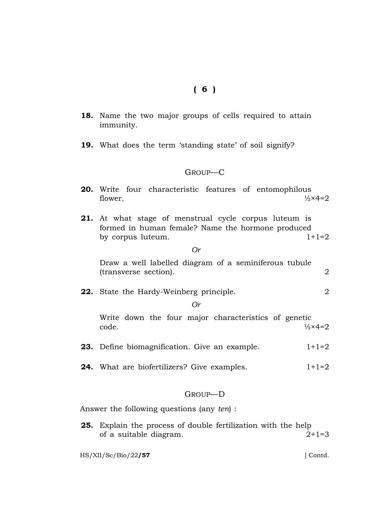 Meghalaya Board (MBOSE) Class 12 BIOLOGY (HS-XII-Sc-Bio-22) 2022 Question Paper - Page 6