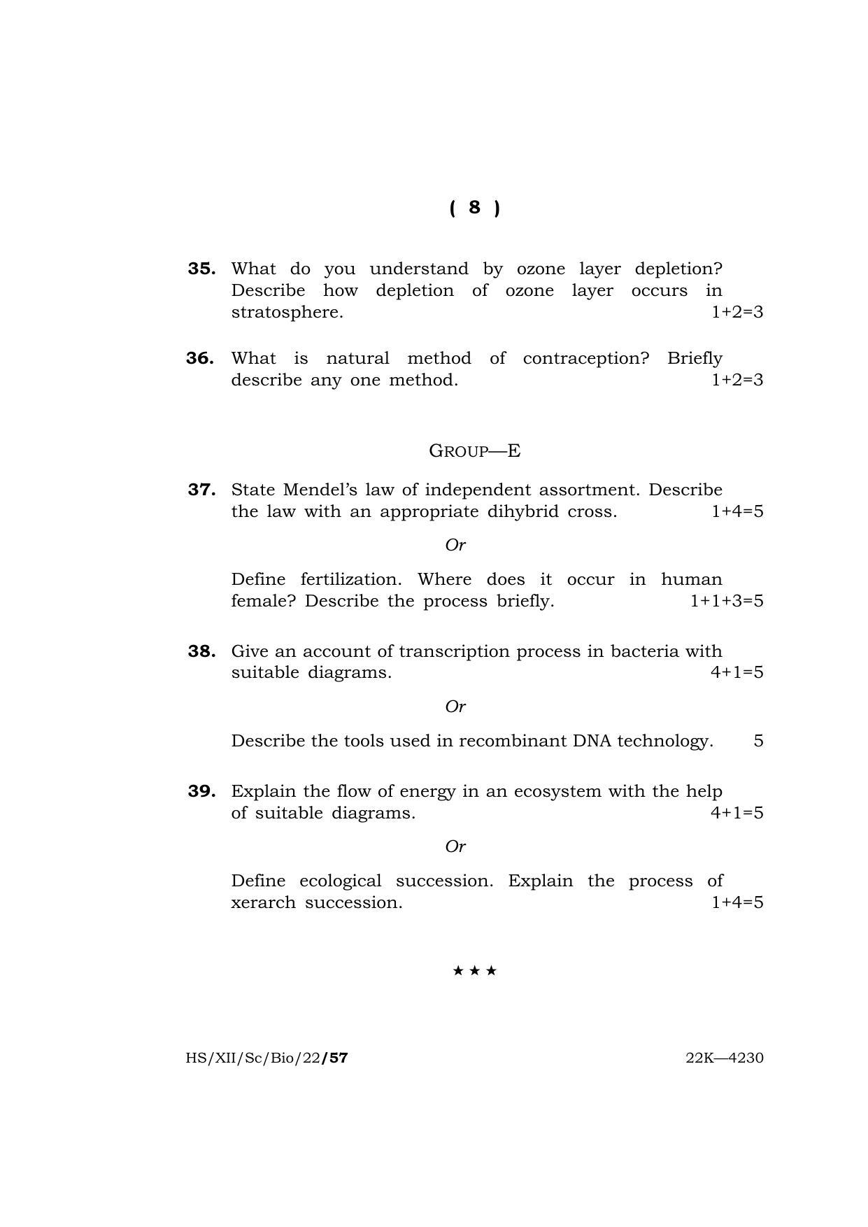 Meghalaya Board (MBOSE) Class 12 BIOLOGY (HS-XII-Sc-Bio-22) 2022 Question Paper - Page 8