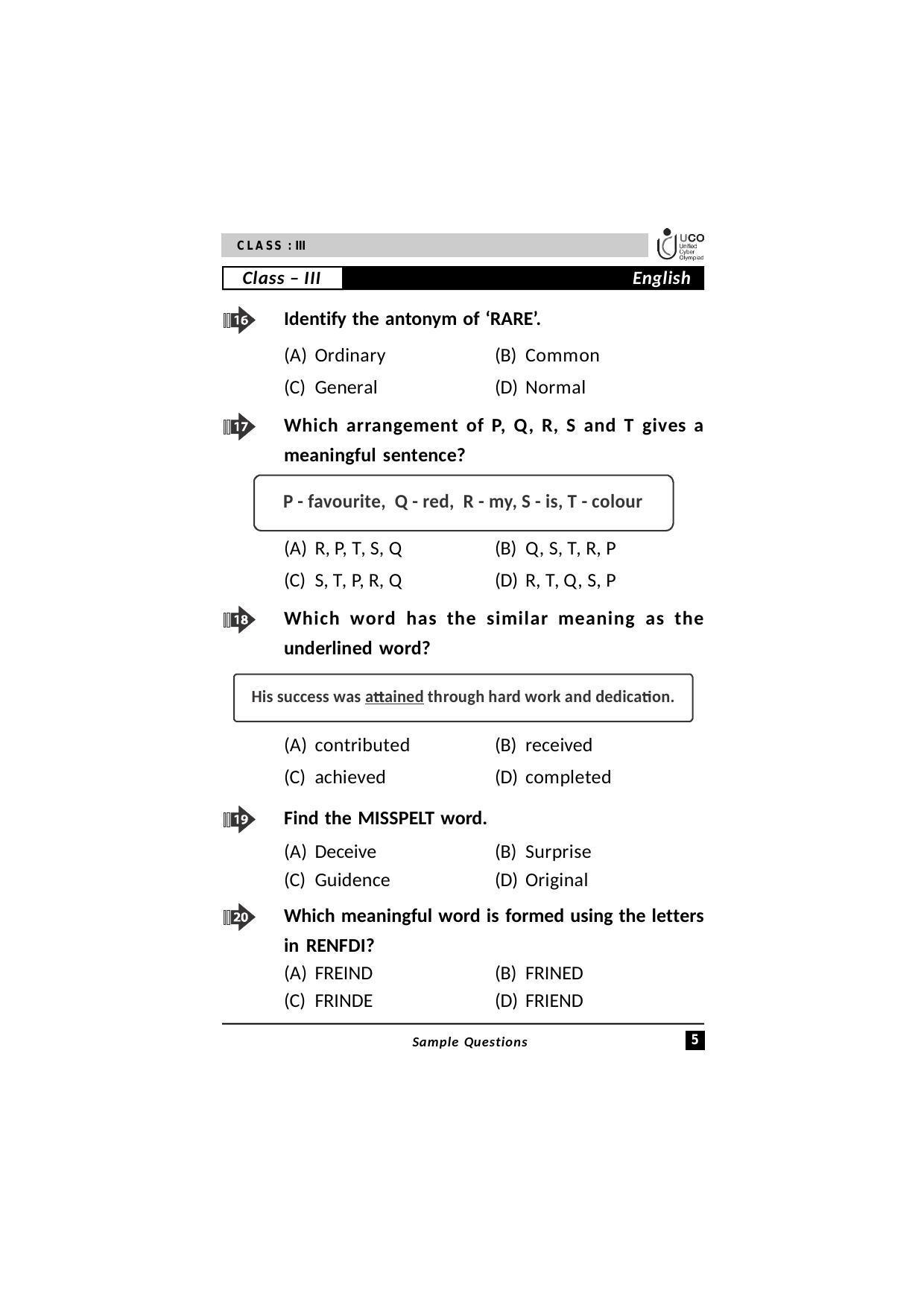 UCO Sample Papers for Class 3 - Page 5