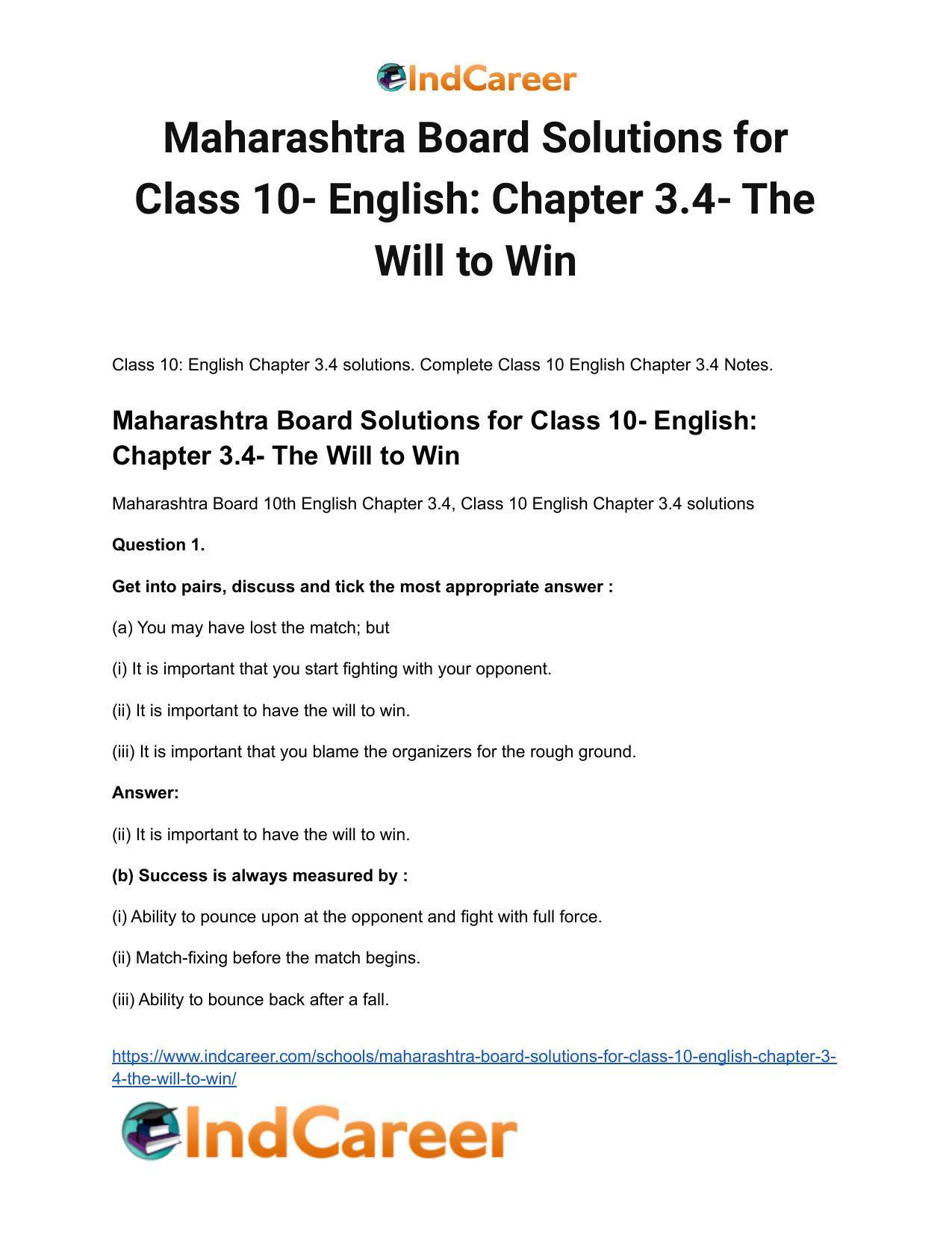 Maharashtra Board Solutions for Class 10- English: Chapter 3.4- The Will to Win - Page 2