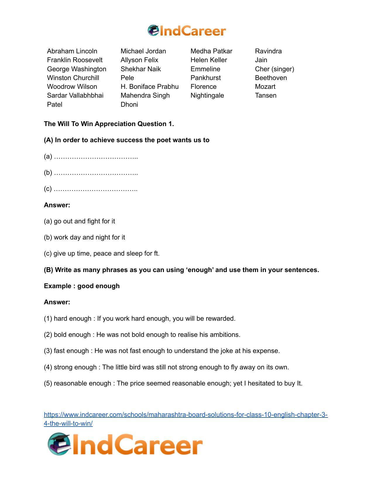 Maharashtra Board Solutions for Class 10- English: Chapter 3.4- The Will to Win - Page 6
