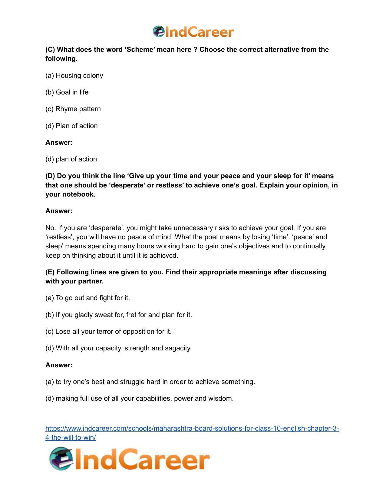 Maharashtra Board Solutions for Class 10- English: Chapter 3.4- The Will to Win - Page 7