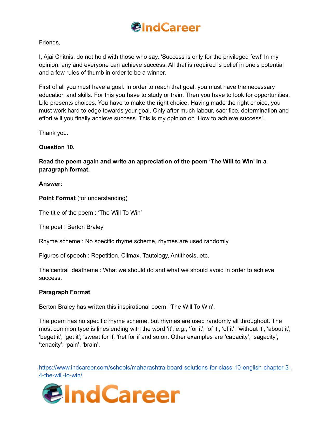 Maharashtra Board Solutions for Class 10- English: Chapter 3.4- The Will to Win - Page 14