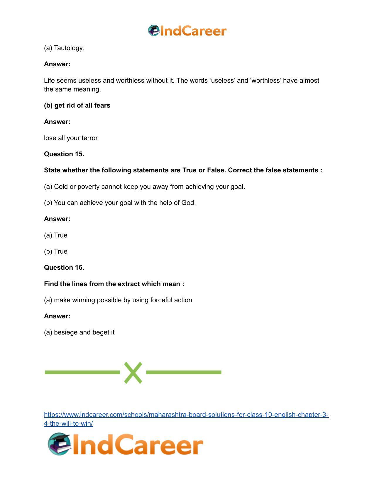 Maharashtra Board Solutions for Class 10- English: Chapter 3.4- The Will to Win - Page 17