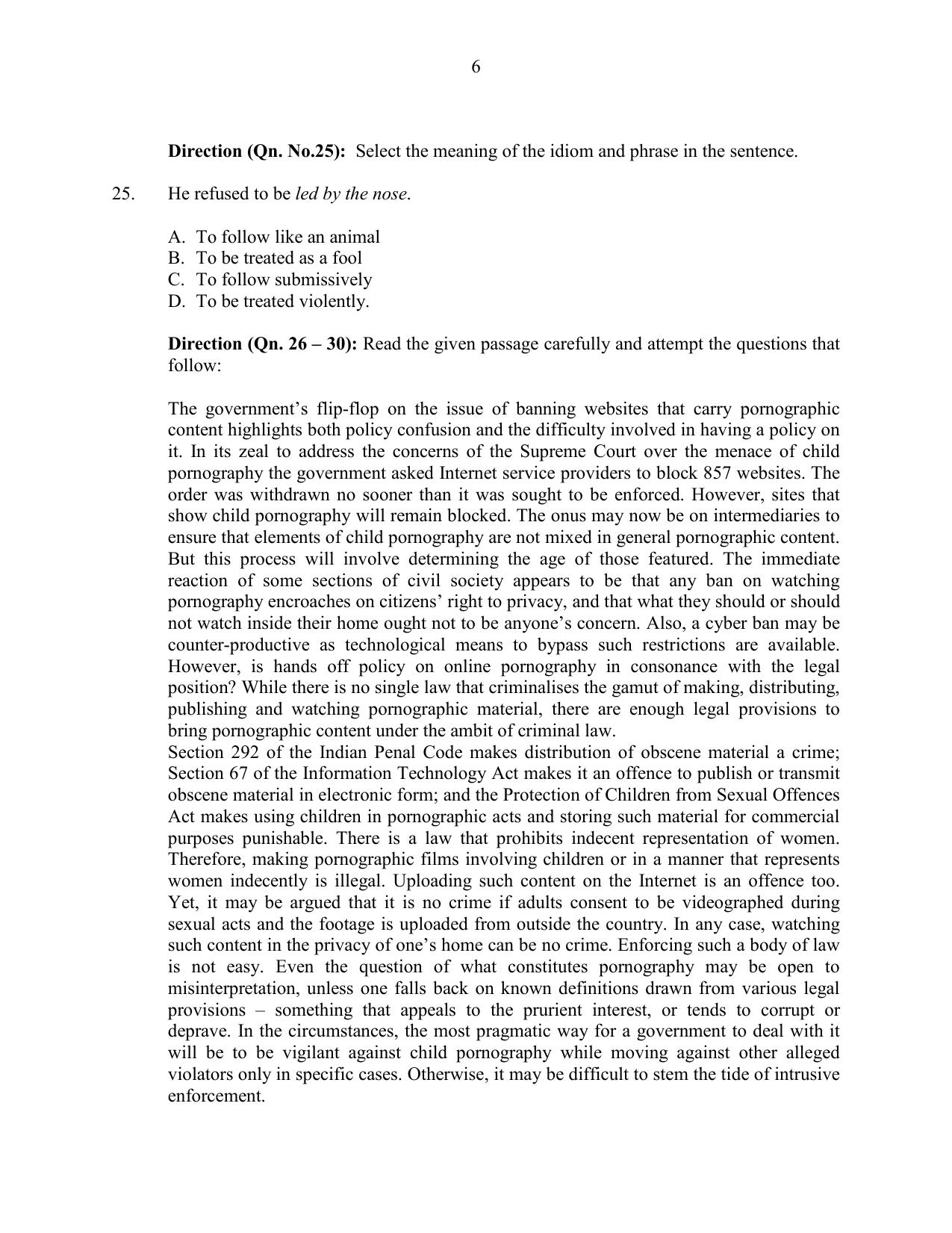 CUSAT CAT 2016 3 YEAR LLB Question Paper - Page 6