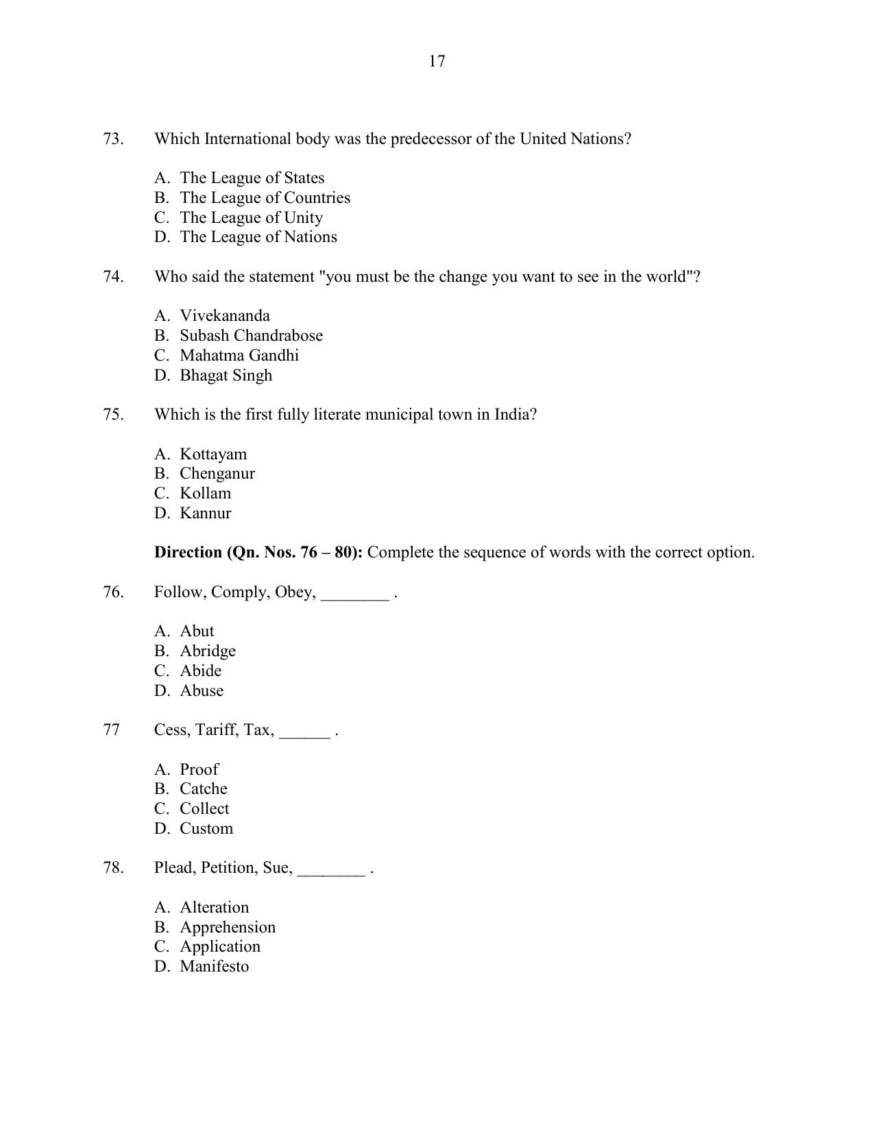 CUSAT CAT 2016 3 YEAR LLB Question Paper - Page 17