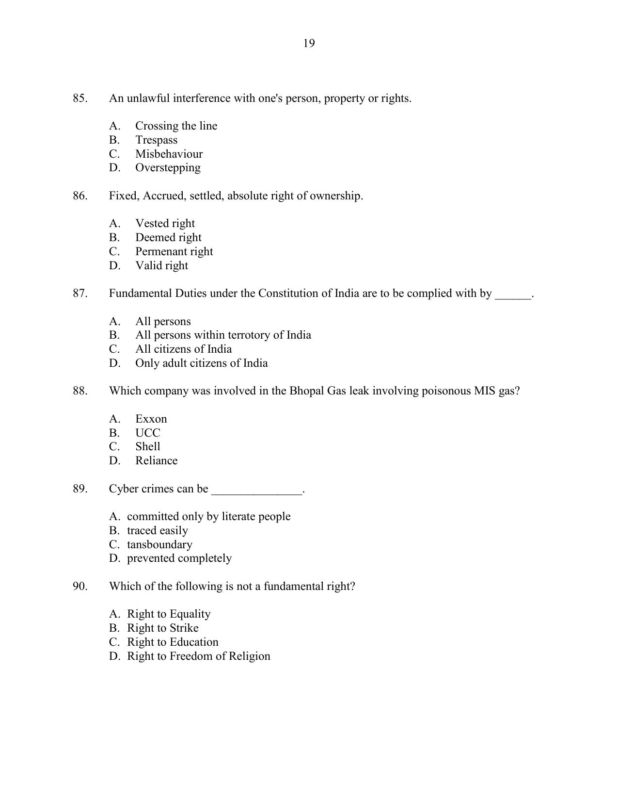 CUSAT CAT 2016 3 YEAR LLB Question Paper - Page 19