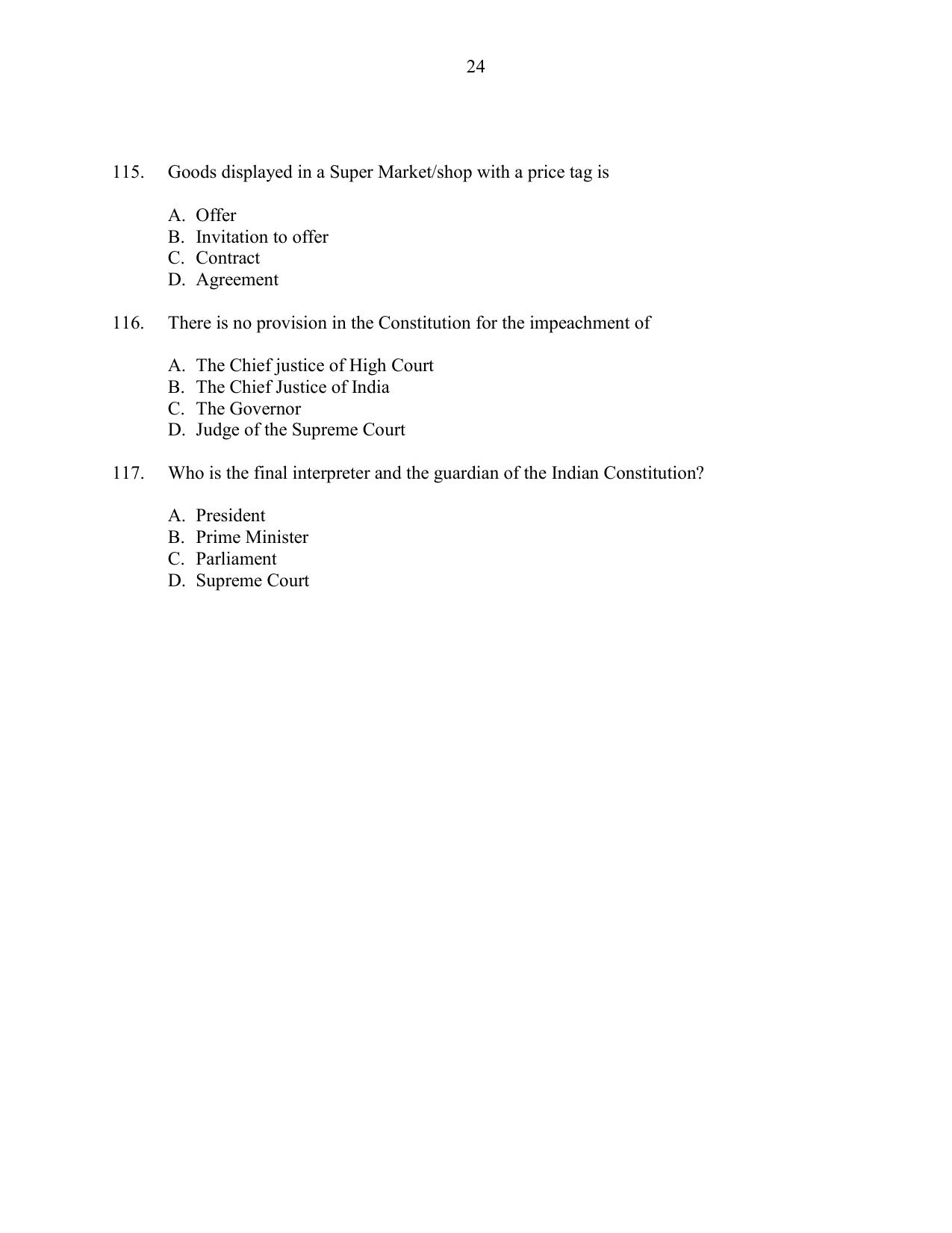 CUSAT CAT 2016 3 YEAR LLB Question Paper - Page 24
