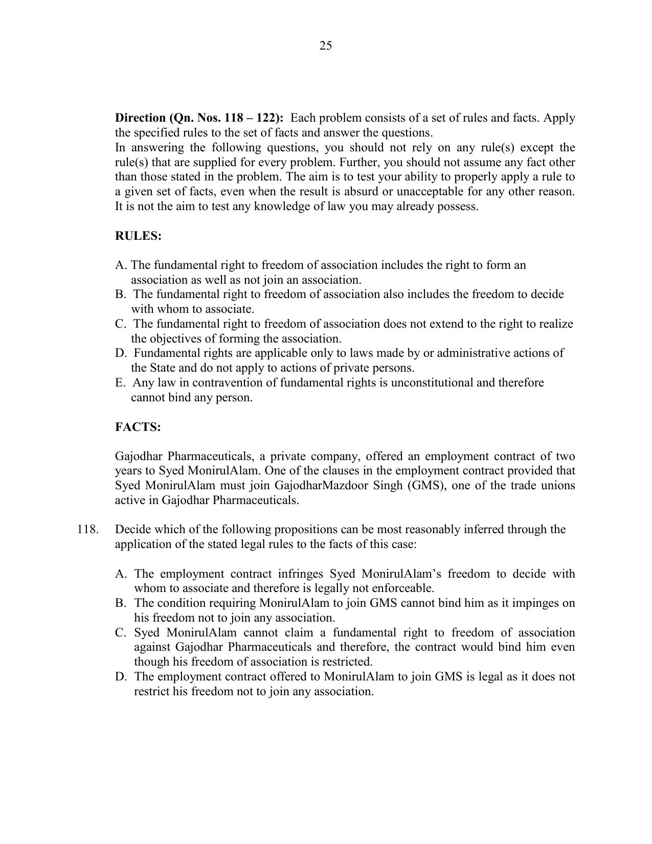 CUSAT CAT 2016 3 YEAR LLB Question Paper - Page 25