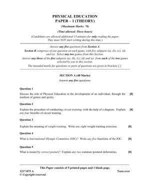 ISC Class 12 2017 PHYSICAL EDUCATION PAPER – 1 (THEORY) Question Paper