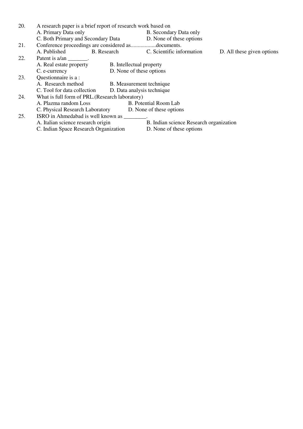 Hemchand North Gujarat University Sample Paper July-Sept 2021: M.Sc. Semester-III MSPHY - 301-ES Research Methodology Paper Code – 6305 (New Course) - Page 2
