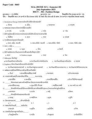 Hemchand North Gujarat University Sample Paper July-Sept 2021: M.Sc.(Home Sci ) Semester-III  HSCT – 302 : Fashion Design Paper Code - 8603
