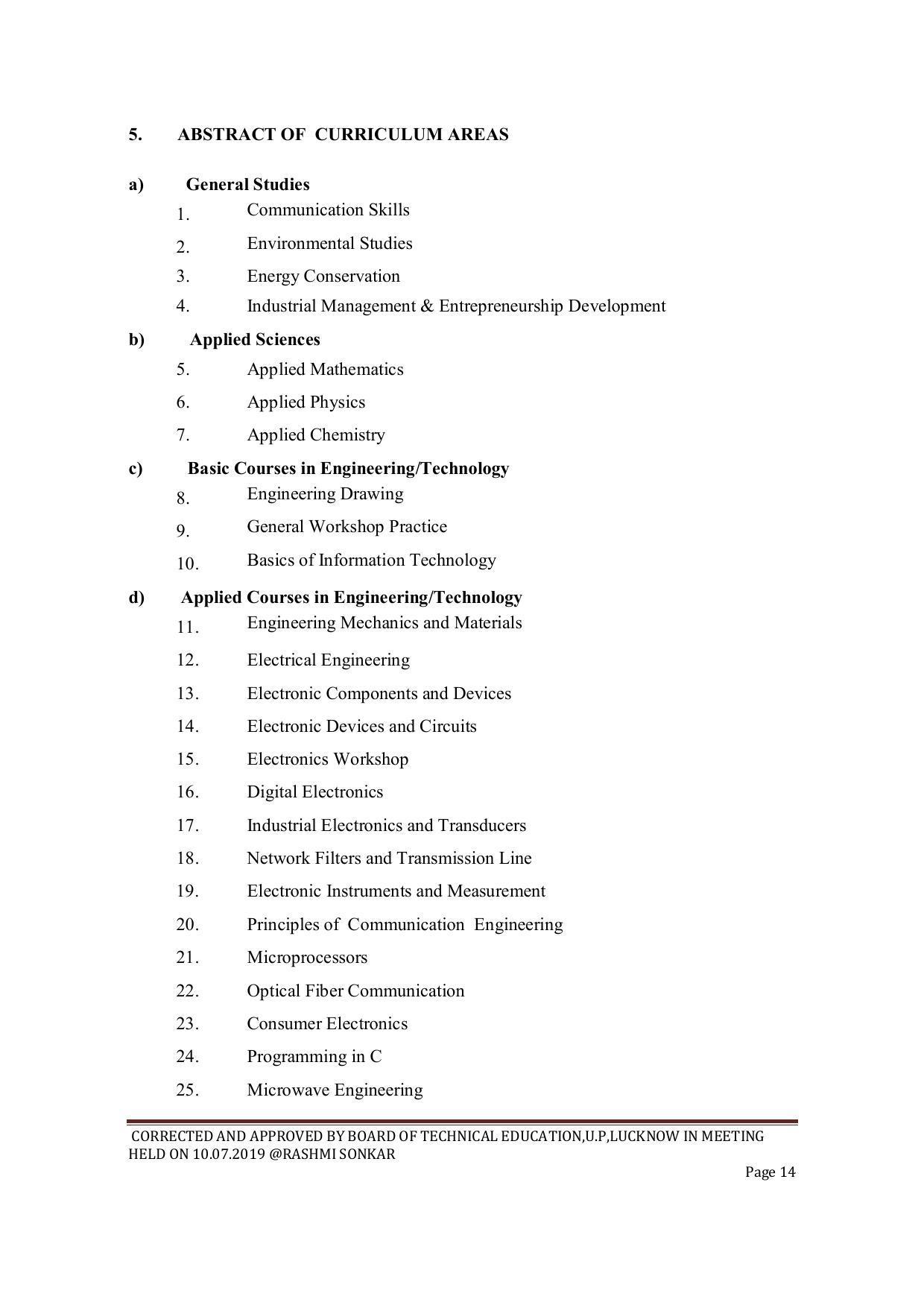 EFFECTIVE FROM JULY 2019-20 - SIX SEMESTER DIPLOMA COURSE IN ELECTRONICS ENGINEERING (MODERN CONSUMER ELECTRONICS APPLIANCE) - Page 14