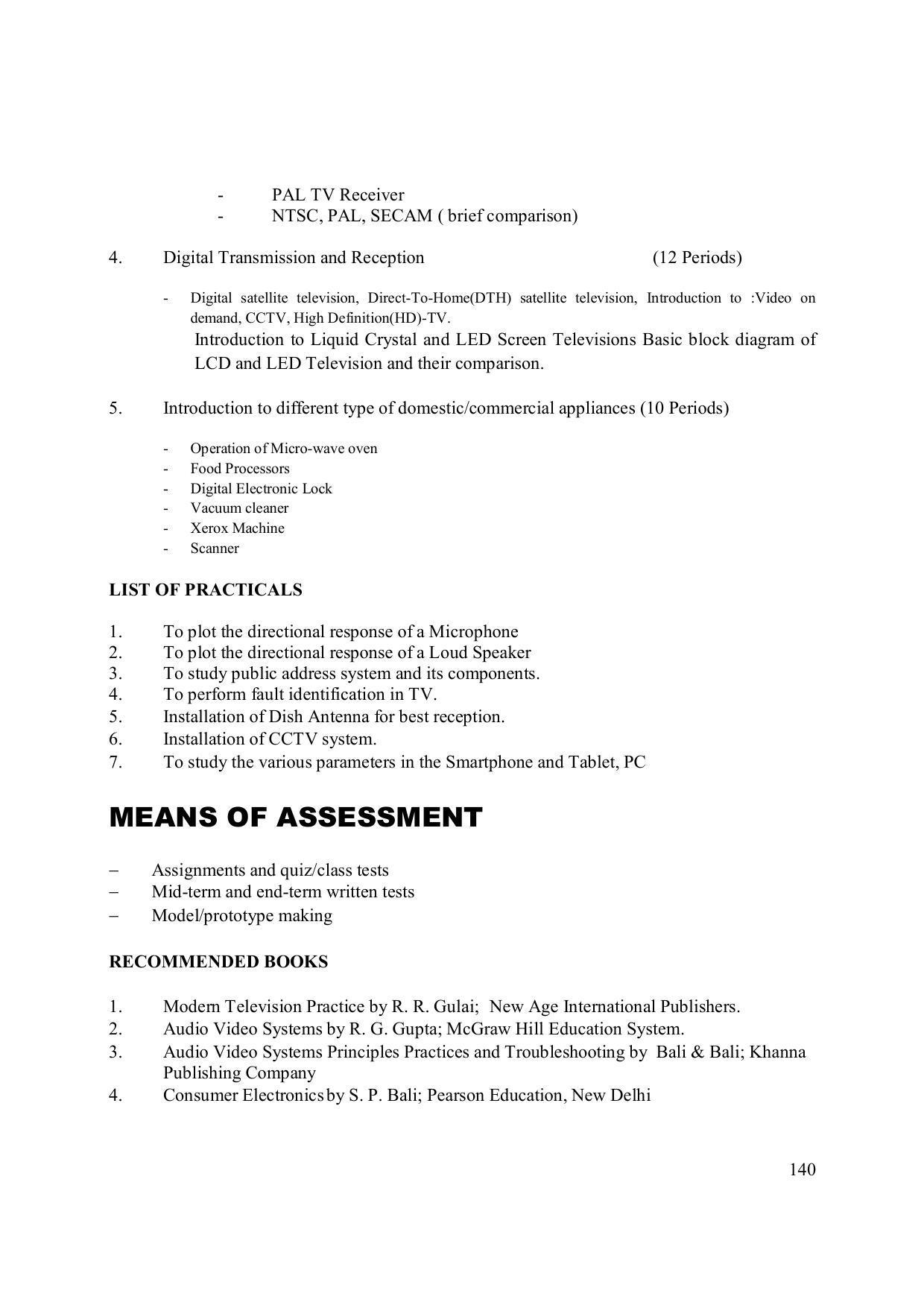 EFFECTIVE FROM JULY 2019-20 - SIX SEMESTER DIPLOMA COURSE IN ELECTRONICS ENGINEERING (MODERN CONSUMER ELECTRONICS APPLIANCE) - Page 145