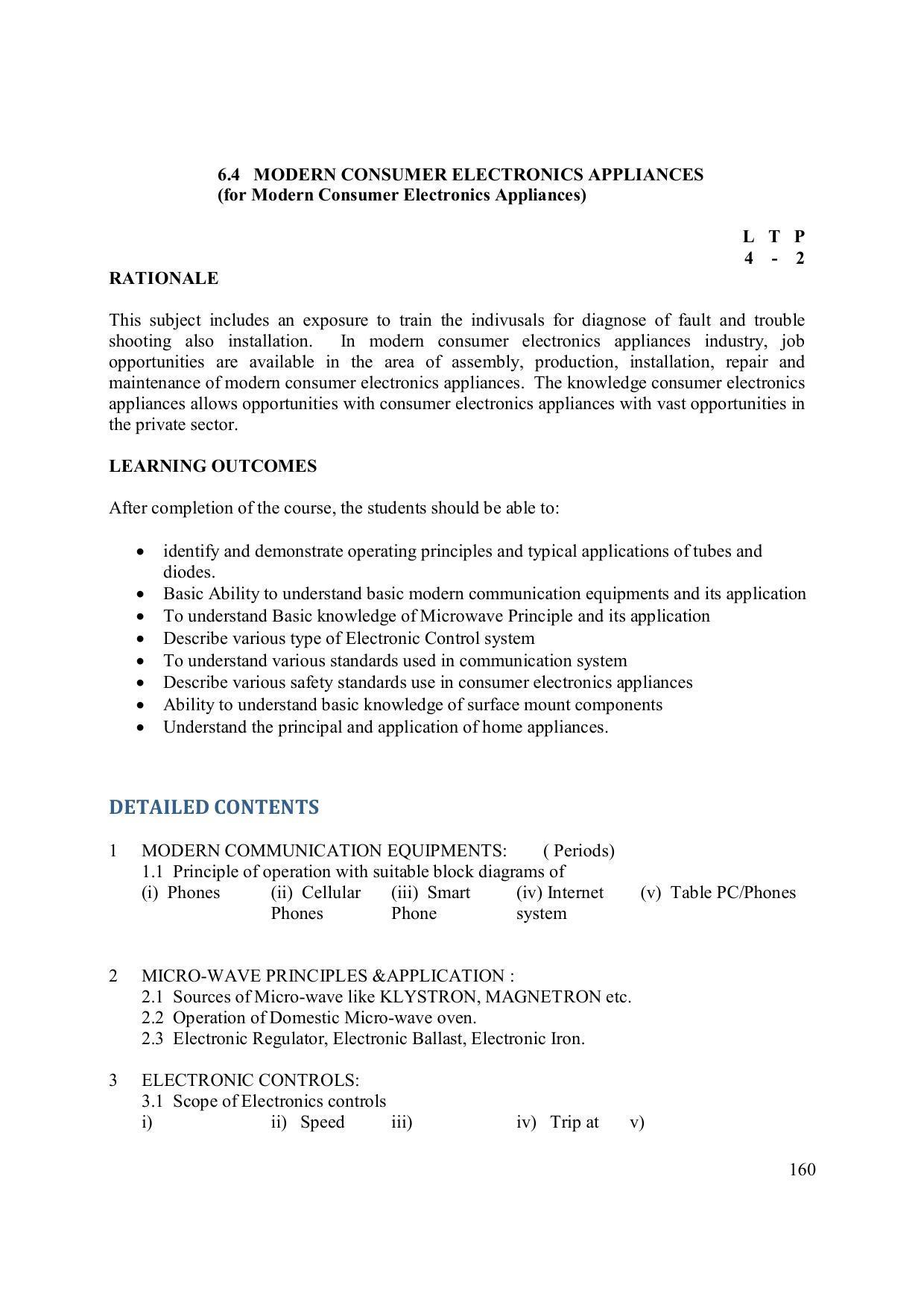 EFFECTIVE FROM JULY 2019-20 - SIX SEMESTER DIPLOMA COURSE IN ELECTRONICS ENGINEERING (MODERN CONSUMER ELECTRONICS APPLIANCE) - Page 165